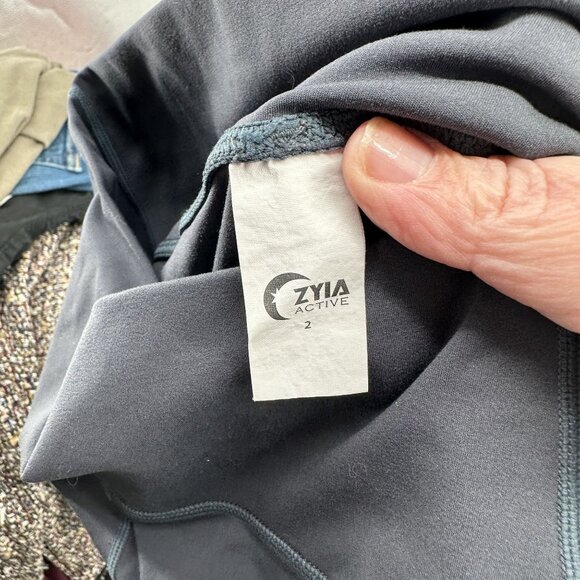 ZYIA Active Storm Parallel Luxe High Waist Ribbed Blue Gray Leggings Size 2 - Picture 2 of 4